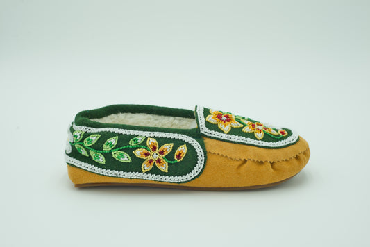 Women's Floral Beaded Suede Moccasin Green