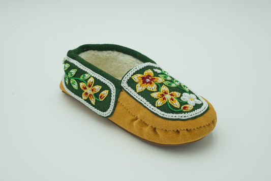 Women's Floral Beaded Suede Moccasin Green