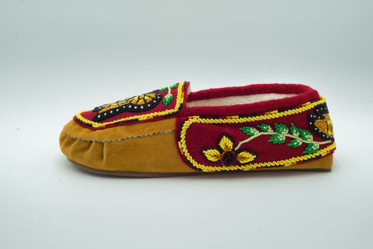 Butterfly Beaded Cow Suede Moccasins – Fleece Lined