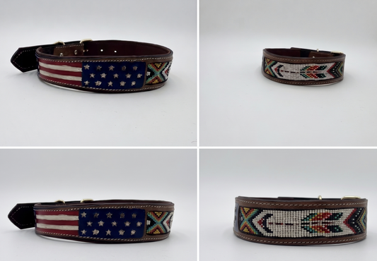 Patriot Western Hand-Beaded Buffalo Leather Dog Collar
