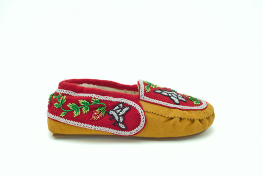 Women's Hummingbird Beaded Suede Moccasins - Red