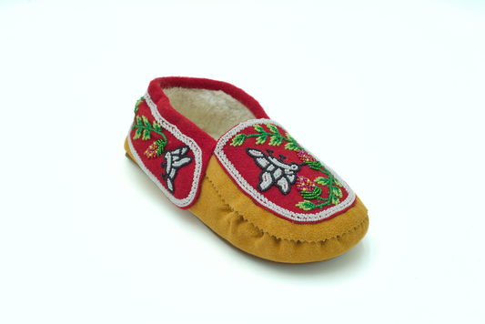 Women's Hummingbird Beaded Suede Moccasins - Red