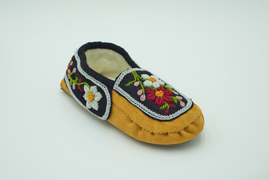Women's Floral Beaded Suede Moccasin Blue